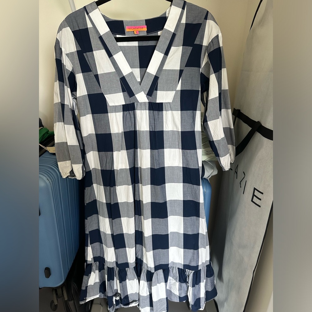 Vilagallo Navy and White Plaid Dress
